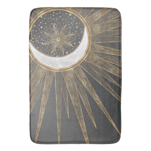 Elegant Gold Doodles Sun Moon Mandala Design Badmat (Voorkant Verticaal)