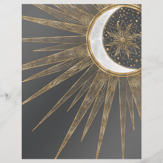 Elegant Gold Doodles Sun Moon Mandala Design Briefhoofd (Voorkant)