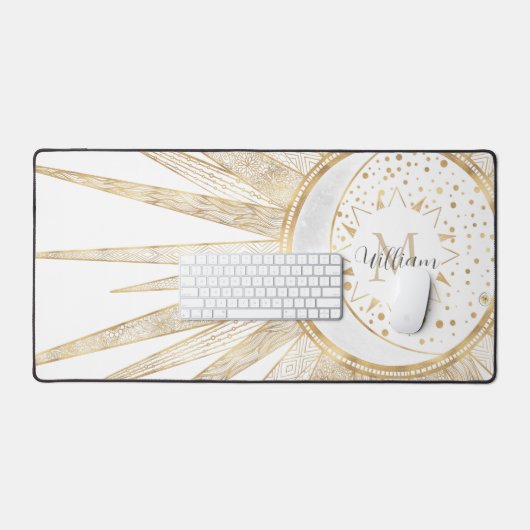 Elegant Gold Doodles Sun Moon Mandala Design Bureaumat (Keyboard & Muis)