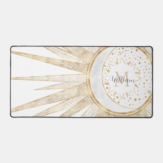 Elegant Gold Doodles Sun Moon Mandala Design Bureaumat (Voorkant)