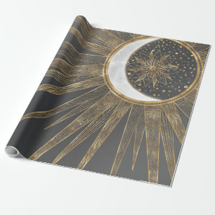 Elegant Gold Doodles Sun Moon Mandala Design Cadeaupapier