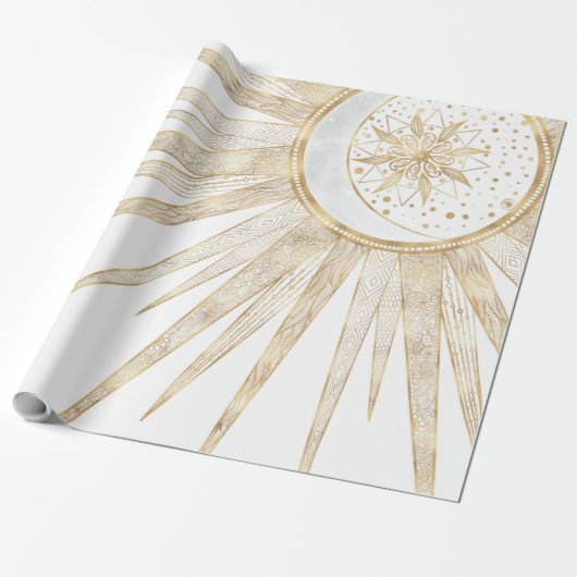 Elegant Gold Doodles Sun Moon Mandala Design Cadeaupapier (Uitgerold)