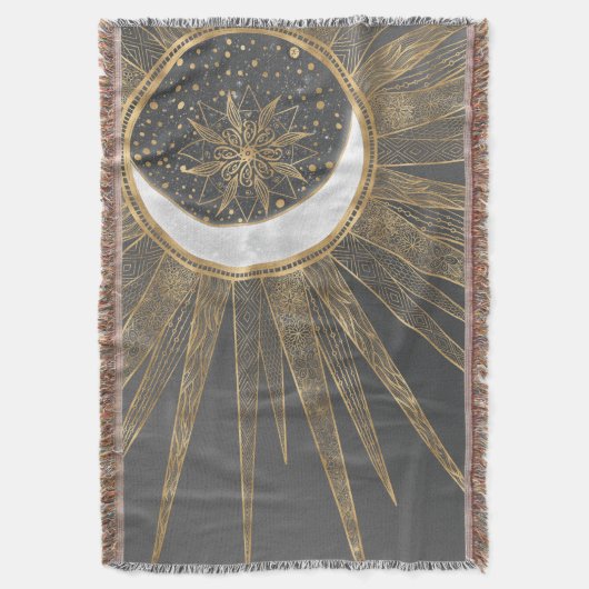Elegant Gold Doodles Sun Moon Mandala Design Deken (Voorkant Verticaal)