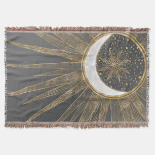 Elegant Gold Doodles Sun Moon Mandala Design Deken