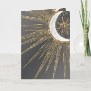 Elegant Gold Doodles Sun Moon Mandala Design Feestdagen Kaart