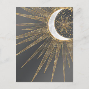 Elegant Gold Doodles Sun Moon Mandala Design Feestdagenkaart