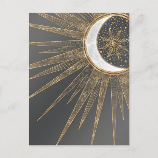 Elegant Gold Doodles Sun Moon Mandala Design Feestdagenkaart (Voorkant)