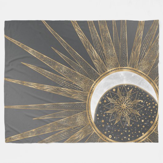 Elegant Gold Doodles Sun Moon Mandala Design Fleece Deken (Voorkant (Horizontaal))