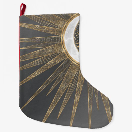 Elegant Gold Doodles Sun Moon Mandala Design Grote Kerstsok (Voorkant)
