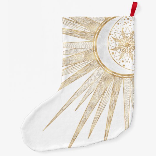 Elegant Gold Doodles Sun Moon Mandala Design Grote Kerstsok (Achterkant)