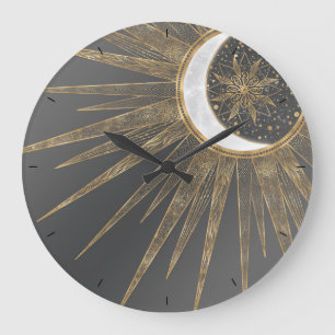Elegant Gold Doodles Sun Moon Mandala Design Grote Klok