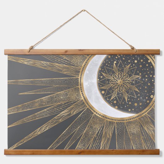 Elegant Gold Doodles Sun Moon Mandala Design Hangend Wandkleed (Voorkant)