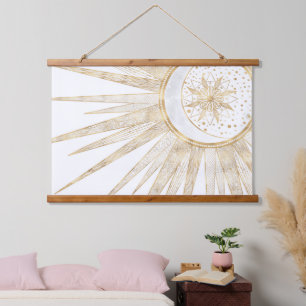 Elegant Gold Doodles Sun Moon Mandala Design Hangend Wandkleed