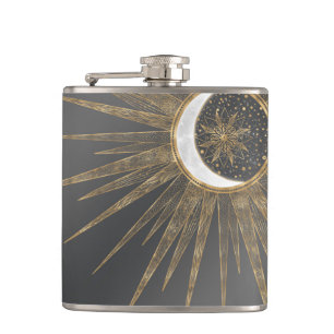 Elegant Gold Doodles Sun Moon Mandala Design Heupfles