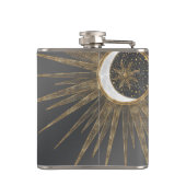 Elegant Gold Doodles Sun Moon Mandala Design Heupfles (Achterkant)