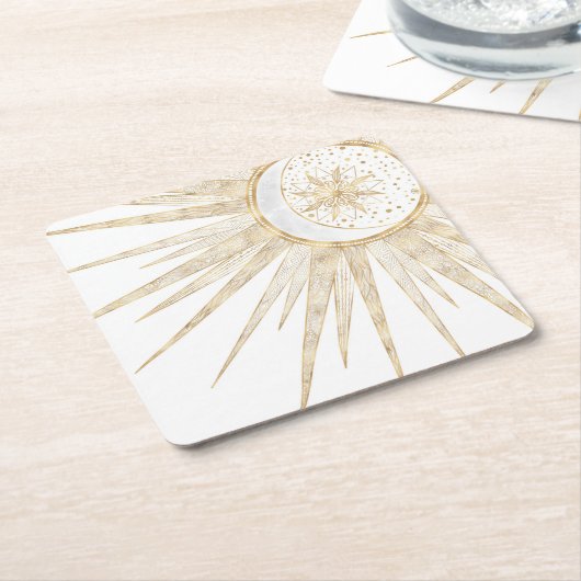 Elegant Gold Doodles Sun Moon Mandala Design Kartonnen Onderzetters (Schuin)