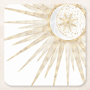 Elegant Gold Doodles Sun Moon Mandala Design Kartonnen Onderzetters