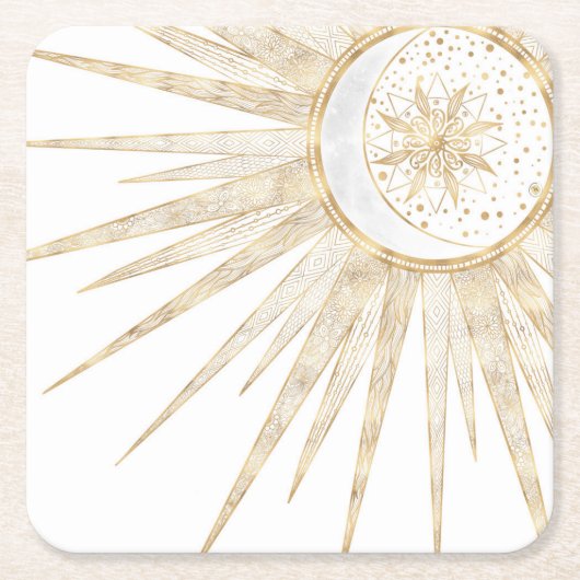 Elegant Gold Doodles Sun Moon Mandala Design Kartonnen Onderzetters (Voorkant)