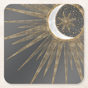 Elegant Gold Doodles Sun Moon Mandala Design Kartonnen Onderzetters