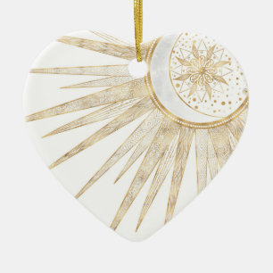 Elegant Gold Doodles Sun Moon Mandala Design Keramisch Ornament