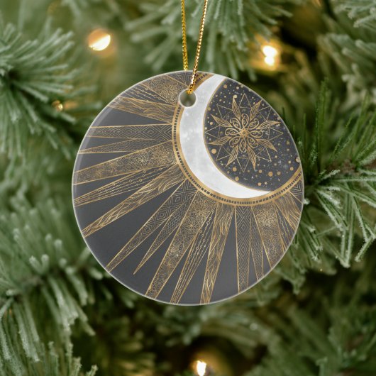 Elegant Gold Doodles Sun Moon Mandala Design Keramisch Ornament (Boom)