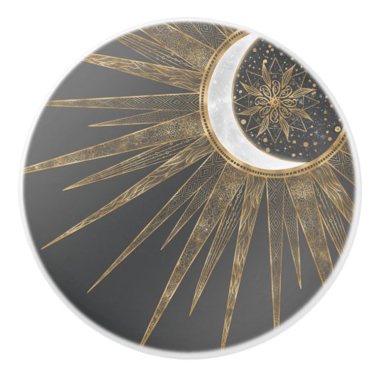 Elegant Gold Doodles Sun Moon Mandala Design Keramische Knop (Voorkant)