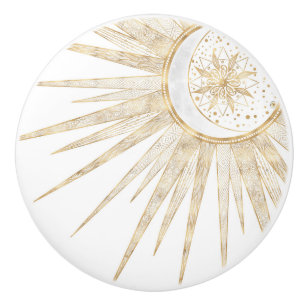 Elegant Gold Doodles Sun Moon Mandala Design Keramische Knop