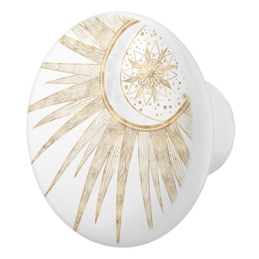 Elegant Gold Doodles Sun Moon Mandala Design Keramische Knop (Rechts)