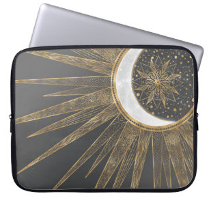 Elegant Gold Doodles Sun Moon Mandala Design Laptop Sleeve