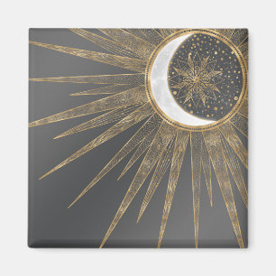 Elegant Gold Doodles Sun Moon Mandala Design Magneet
