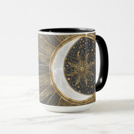 Elegant Gold Doodles Sun Moon Mandala Design Mok