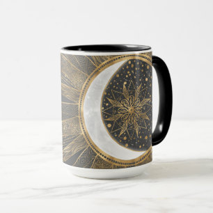 Elegant Gold Doodles Sun Moon Mandala Design Mok