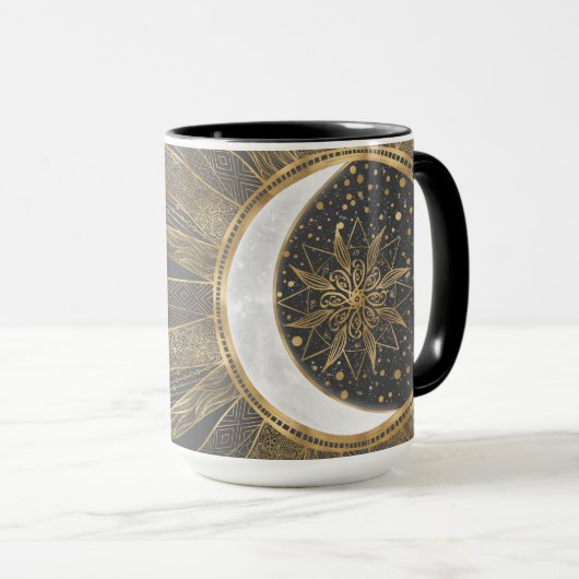 Elegant Gold Doodles Sun Moon Mandala Design Mok (Voorkant rechts)