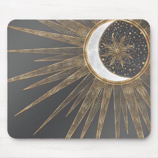 Elegant Gold Doodles Sun Moon Mandala Design Muismat (Voorkant)