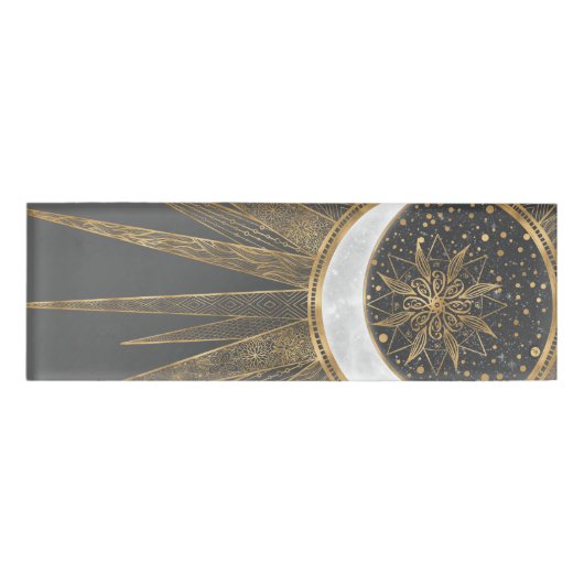 Elegant Gold Doodles Sun Moon Mandala Design Naambadge (Voorkant)