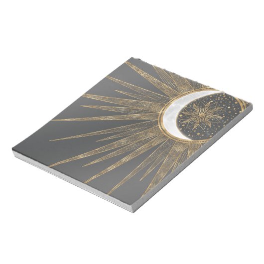 Elegant Gold Doodles Sun Moon Mandala Design Notitieblok (Linkerzijde)