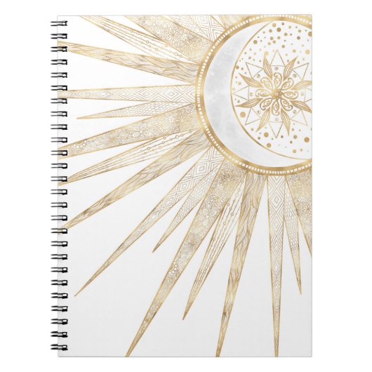 Elegant Gold Doodles Sun Moon Mandala Design Notitieboek (Voorkant)