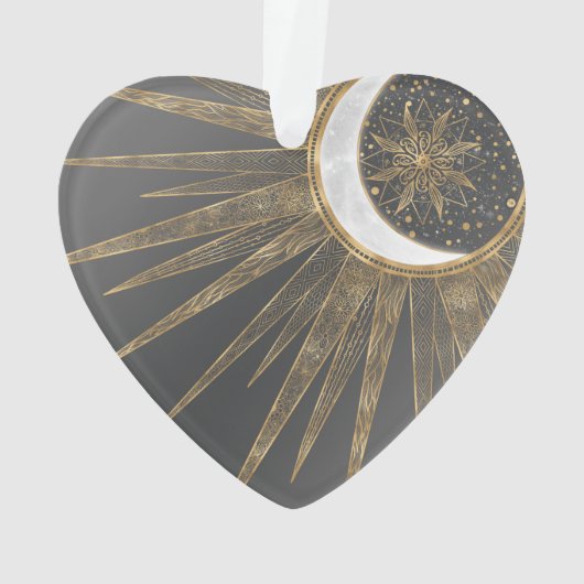 Elegant Gold Doodles Sun Moon Mandala Design Ornament (achterkant)