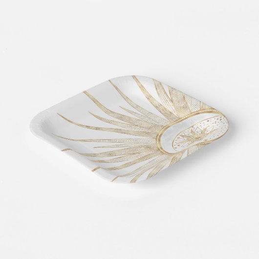 Elegant Gold Doodles Sun Moon Mandala Design Papieren Bordje (Gebogen)