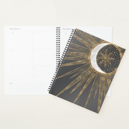 Elegant Gold Doodles Sun Moon Mandala Design Planner (Display)