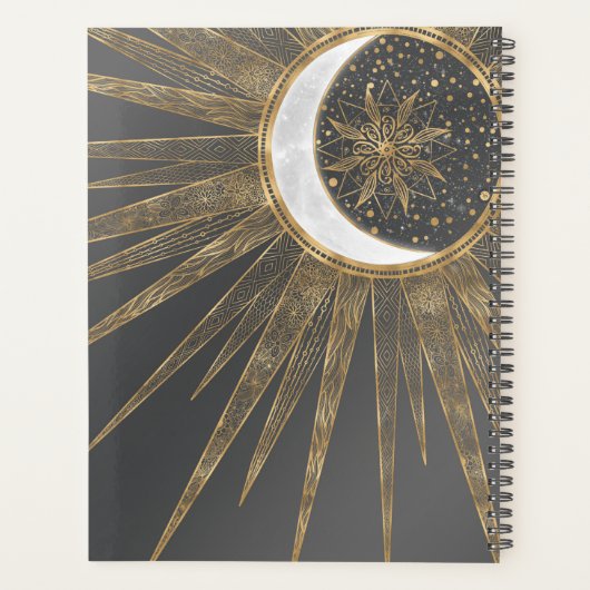 Elegant Gold Doodles Sun Moon Mandala Design Planner (Achterkant)