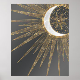 Elegant Gold Doodles Sun Moon Mandala Design Poster
