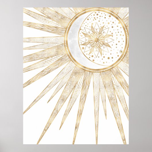 Elegant Gold Doodles Sun Moon Mandala Design Poster (Voorkant)