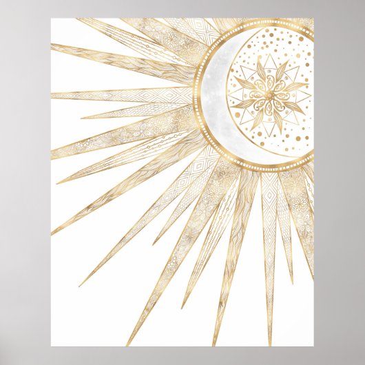 Elegant Gold Doodles Sun Moon Mandala Design Poster (Voorkant)