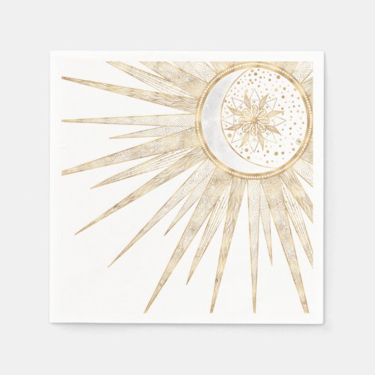 Elegant Gold Doodles Sun Moon Mandala Design Servet (Voorkant)