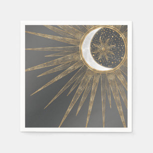 Elegant Gold Doodles Sun Moon Mandala Design Servet