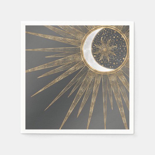 Elegant Gold Doodles Sun Moon Mandala Design Servet (Voorkant)