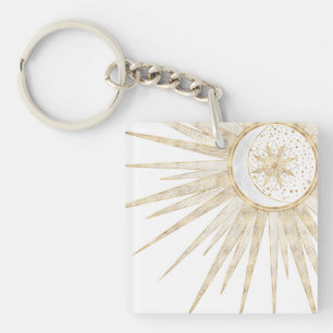 Elegant Gold Doodles Sun Moon Mandala Design Sleutelhanger