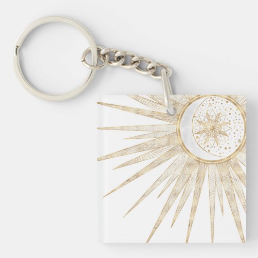 Elegant Gold Doodles Sun Moon Mandala Design Sleutelhanger (voorkant)