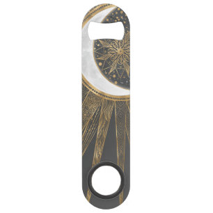 Elegant Gold Doodles Sun Moon Mandala Design Speed Flessenopener